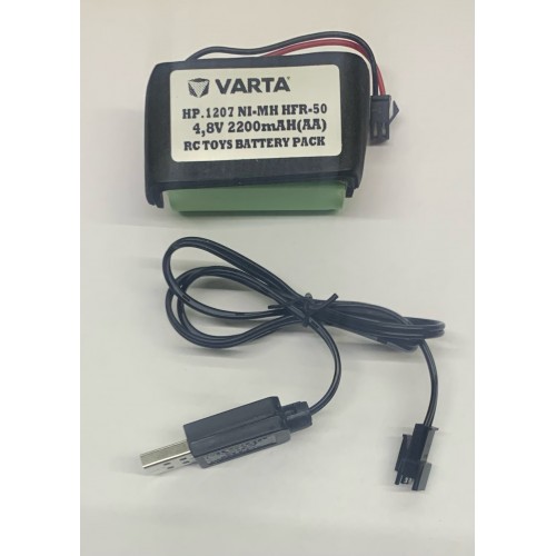 4.8v 2200 mAH Varta Pilli Oyuncak Araba Pili Siyah Soket + USB Şarj Cihazı