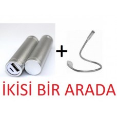 USB POWERBANK 2000 MAH TAŞINABİLİR ŞARJ CİHAZI  + USB LED BİLGİSAYAR LAMBASI & ÇALIŞMA LAMBASI 1 LED
